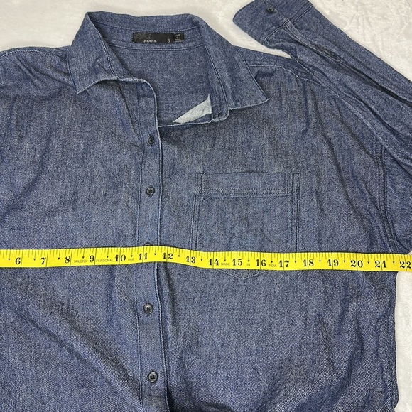 Prana Button Down Tie Front Blue Long Sleeve Organic Cotton Top Small - Picture 10 of 11